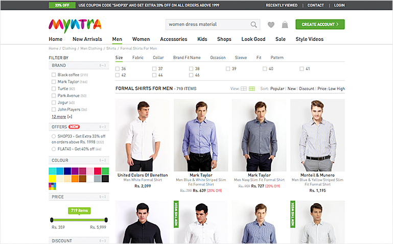 myntra.com product page listing