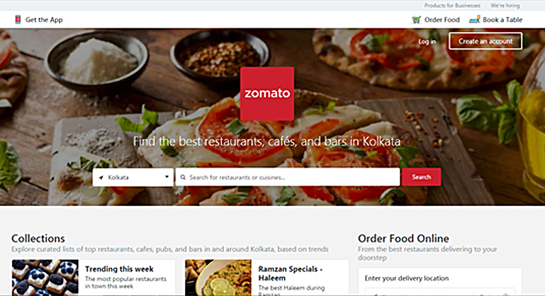 Zomoato Home page