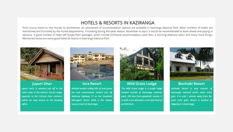 Hotels and resorts for Kaziranga tour