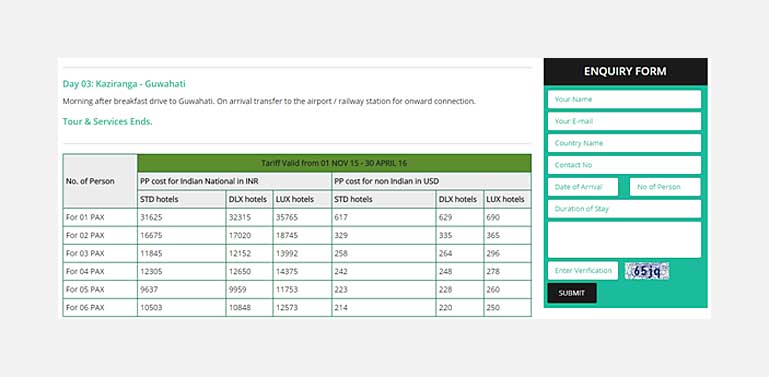 inquiry page beside rate chart