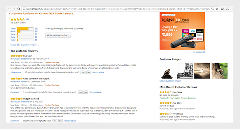 user generated content in form of a reviews on amazon.in's product page